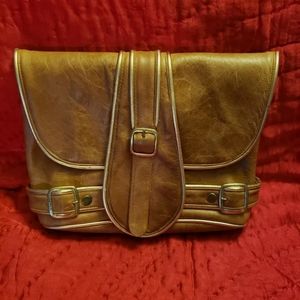Vintage JJ Winters Tan Gold Leather Messenger Handbag Clutch or Crossbody